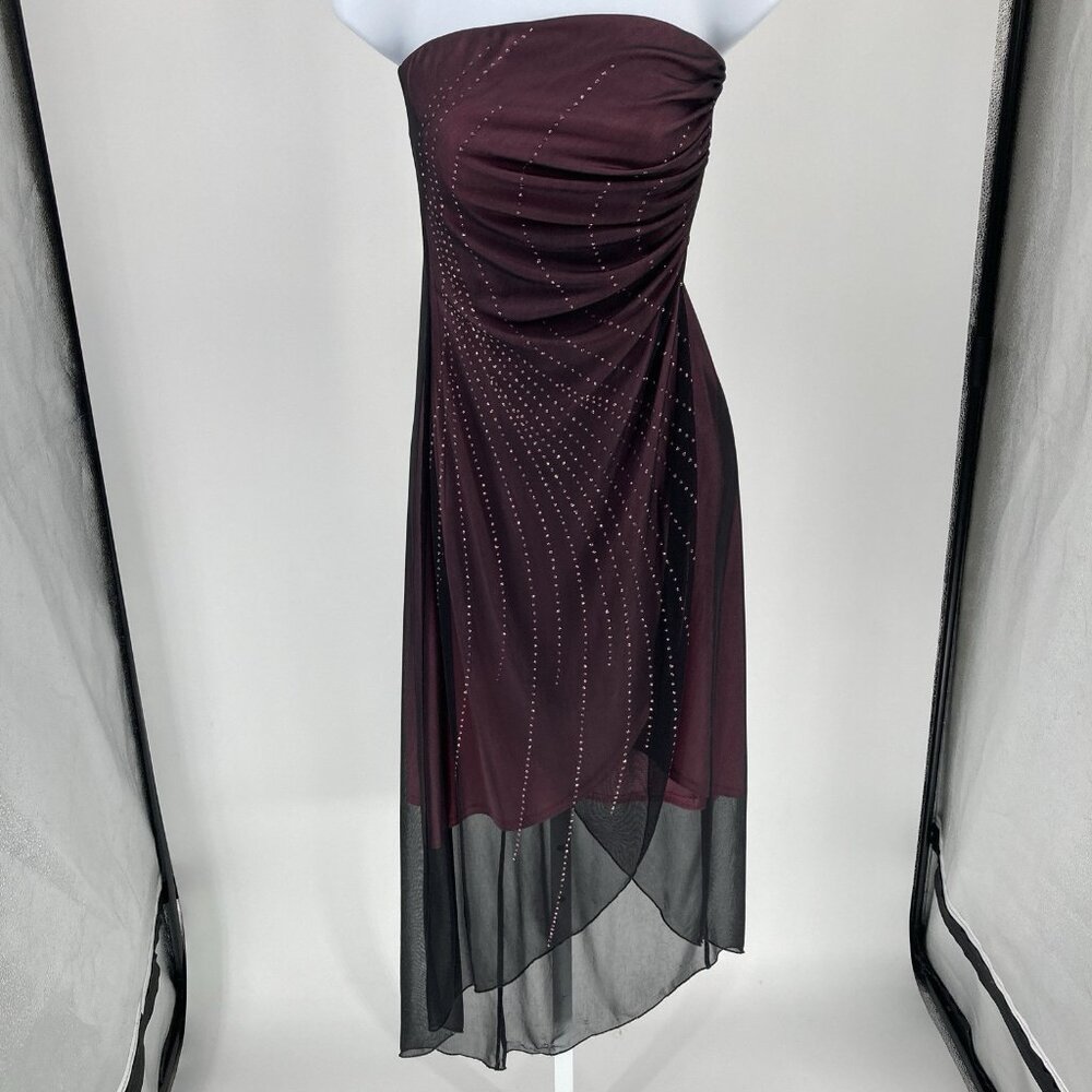 Vintage Byer Too Womens Beaded Mesh Midi Dress Size M Whimsigoth Vamp Goth Y2K